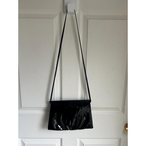 Vintage Black Patent Leather Evening Purse | Black Leather Shoulder Bag - Picture 5 of 6